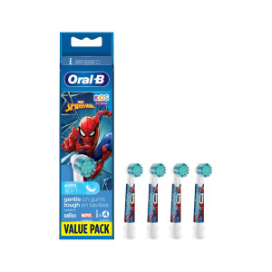 أورال-بي رؤوس فرشاة Spiderman للاطفال، متوافق مع فرشاة أسنان Vitality Pro Spiderman، عبوة 4 قطع، أبيض