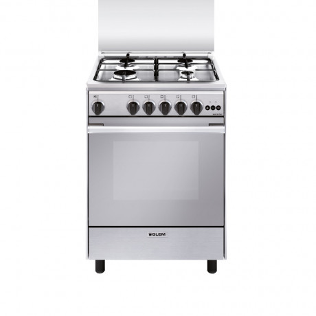  Glem Gas Oven Free Standing 4 Burners, Size 60*60 Cm, Capacity 65 Ltr, Stainless Steel. 