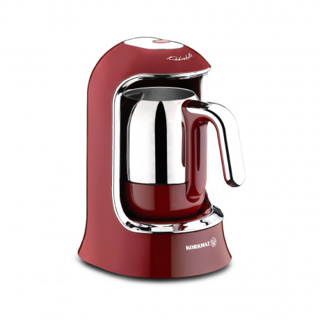  Korkmaz Turkish Coffee Machine 400W ,Prepare up to 4 Cups, Red/Chrome Color. 