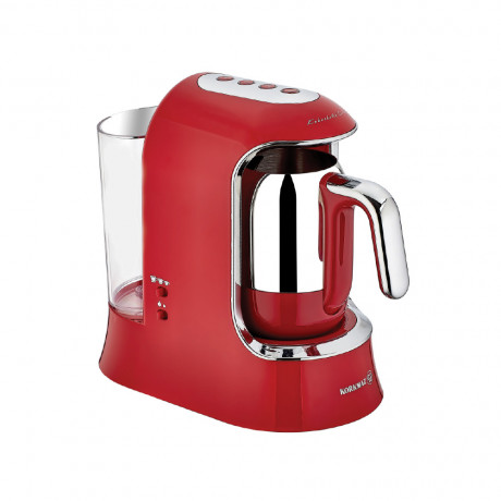  Korkmaz Turkish Coffee Machine 700W, with Water Tank 1.2 Liter, Prepare up to 4 Cups, Red/Chrome Color. 