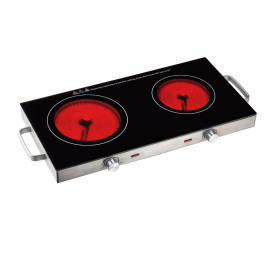 ترست طباخ كهربائي سيراميك مزدوج، ستانلس ستيل / زجاج أسود.