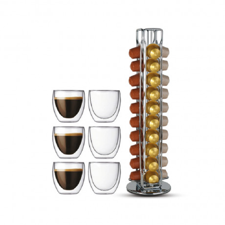 Food Appeal Set of 4 Cups 80ml + Stainless Stand for 40 Capsules 