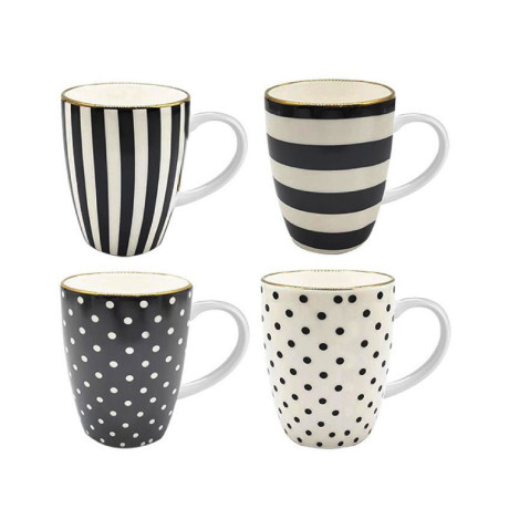  فود آبيل طقم أكواب New Bone China عدد 4 اكواب سعة 350 مل لون أسود وأبيض مطفي 