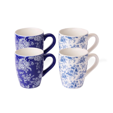  فود أبيل طقم أكواب FLORAL عدد 4 قطع، أبيض وأزرق 