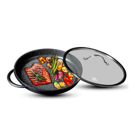 فود أبيل جريل شواء دائرية (BLACK MARBLE) 30 سم بغطاء زجاجي، لون أسود