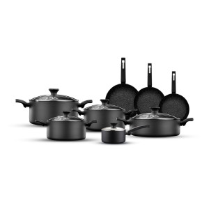 فود أبيل طقم أواني طبخ 13 قطعة، من سلسلة EveryDay Plus، لون أسود.