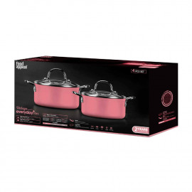 Cookware Set 4 Pieces (pot:14+16cm) EveryDay Plus Vintage Pink Color from Food Appeal 