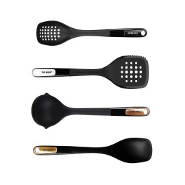 فود أبيل  ملاعق تقديم عملية مشقوقة مكونة من 4 قطع باللون الأسود