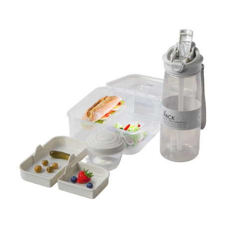  فود أبيل لانش بوكس PACK AND SIP طقم 2 قطعة سعة 1.25 لتر + 750 مل، رمادي 