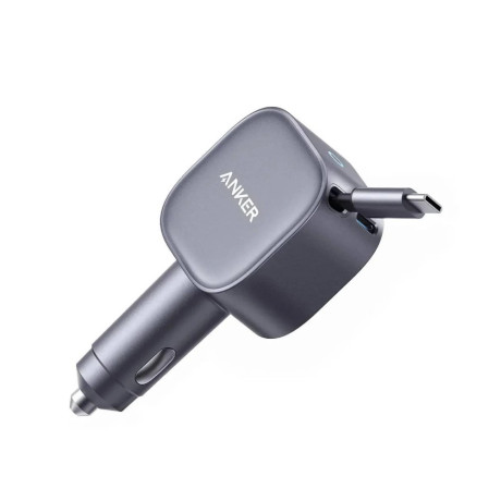  أنكر شاحن سيارة USB-C مع كابل مدمج قابل للسحب بقدرة 75 واط لون رمادي 