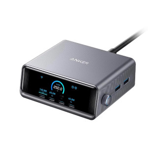 أنكر شاحن مكتبي Prime GaN بعدد 6 منافذ بقدرة 250 واط لون فضي