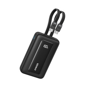 أنكر بنك طاقة Zolo بقدرة 35 واط مع كابلين USB-C مدمجين سعة 10000 مللي أمبير لون أسود