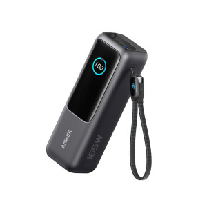 أنكر بنك طاقة بقدرة 165 واط مع كابل USB-C مدمج وقابل للسحب سعة 25000 مللي أمبير لون أسود