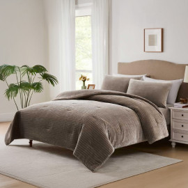 ويل طقم غطاء تخت جاكارد فلانيل 4 قطع EMPIRE PLUS، مقاس مزوج 240x220 سم، بني دافئ