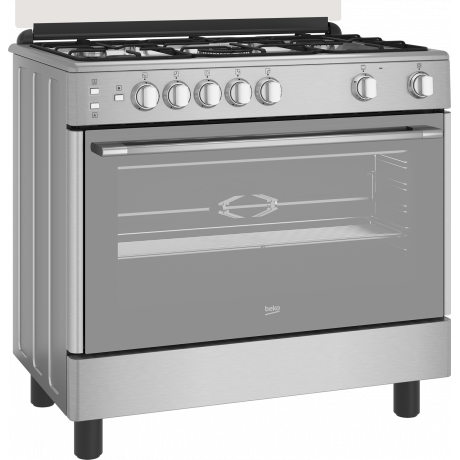  Beko Oven Free Standing 5 Burners, Size 90*60 Cm, Capacity 111 Ltr, Stainless Steel. 