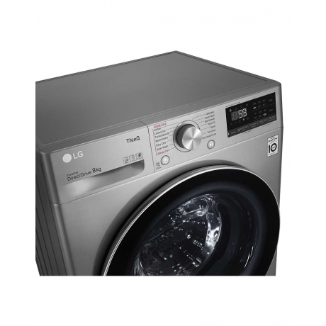 LG Washer Capacity 8 kg, 14 Programs, Inverter Direct Drive AI Motor, 1400 RPM, Quick Wash, Steam Function, Dark Stainless. 