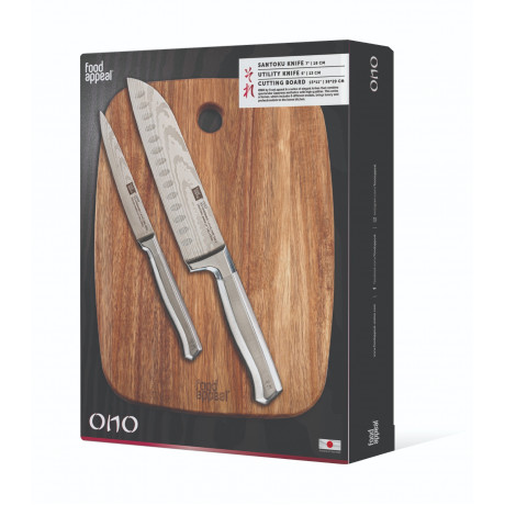 طقم سكاكين مع لوح تقطيع 3 قطع من سلسلة ONO ستانلس ستيل من فود أبيل 
