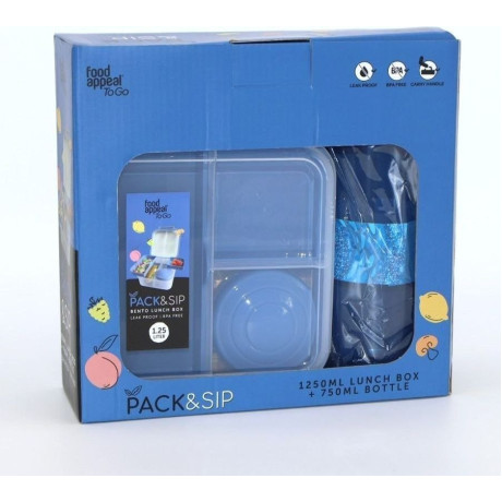  فود أبيل لانش بوكس PACK AND SIP طقم 2 قطعة سعة 1.25 لتر + 750 مل، أزرق 