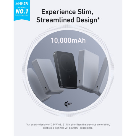  أنكر بنك طاقة لاسلكي MagGo سعة 10000 مللي أمبير لون أسود 