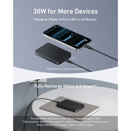  أنكر بنك طاقة لاسلكي MagGo سعة 10000 مللي أمبير لون أسود 