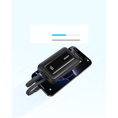  أنكر بنك طاقة Zolo بقدرة 35 واط مع كابلين USB-C مدمجين سعة 10000 مللي أمبير لون أسود 