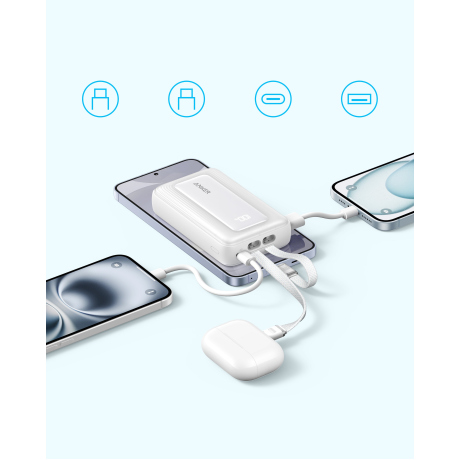  أنكر بنك طاقة Zolo بقدرة 35 واط مع كابلين USB-C مدمجين سعة 10000 مللي أمبير لون أزرق 