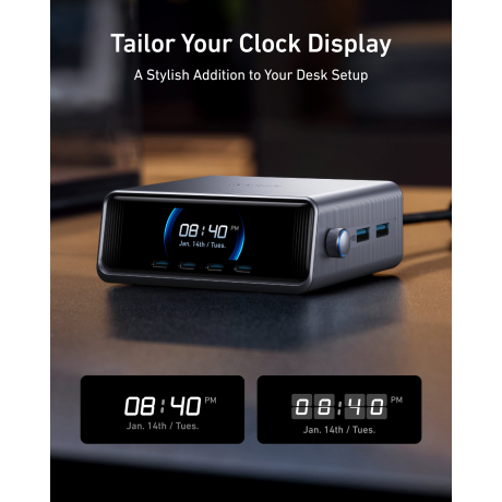  أنكر شاحن مكتبي Prime GaN بعدد 6 منافذ بقدرة 250 واط لون فضي 