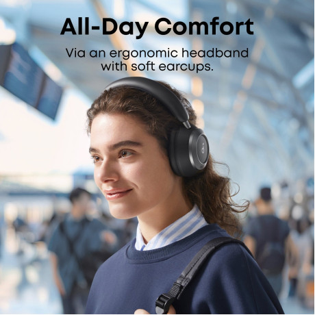  ساوندكور سماعة رأس لاسلكية Space One Pro بخاصية إلغاء الضجيج حتى 40 ساعة لون أسود 