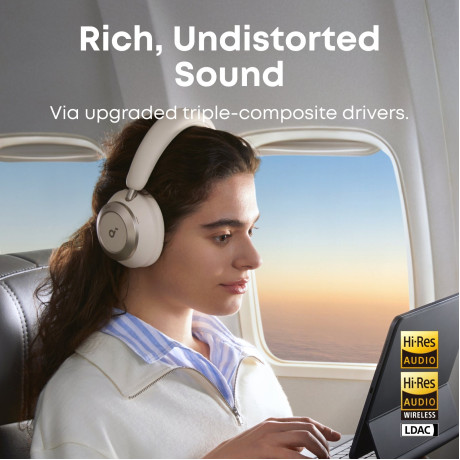  ساوندكور سماعة رأس لاسلكية Space One Pro بخاصية إلغاء الضجيج حتى 40 ساعة لون أبيض 