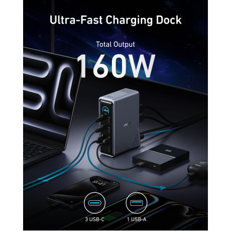  أنكر قاعدة توصيل Prime ‏14 في 1 مع شاشتين بقدرة 160 واط لون رمادي 