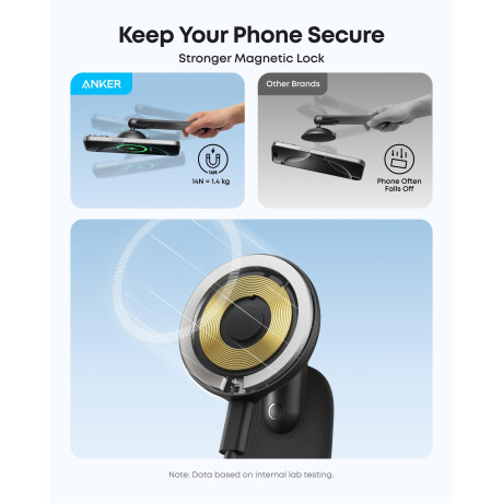  أنكر حامل مبايل للسيارة مع قاعدة معدنية لون أسود. 