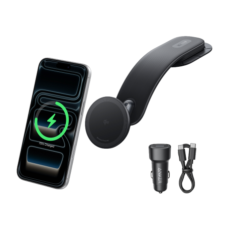  أنكر شاحن سيارة لاسلكي مع حامل معدني لون أسود 