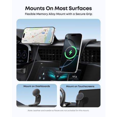  أنكر شاحن سيارة لاسلكي مع حامل معدني لون أسود 