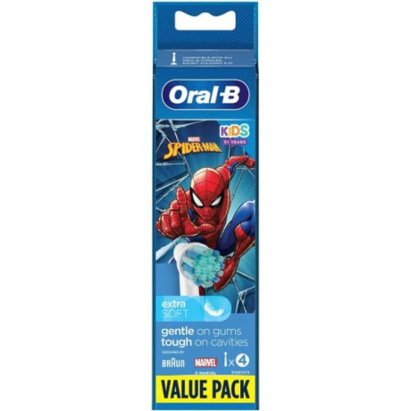  أورال-بي رؤوس فرشاة Spiderman للاطفال، متوافق مع فرشاة أسنان Vitality Pro Spiderman، عبوة 4 قطع، أبيض 