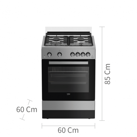  Beko Oven Free Standing 4 Burners, Size 60*60 Cm, Capacity 64 Ltr, Stainless Steel. 
