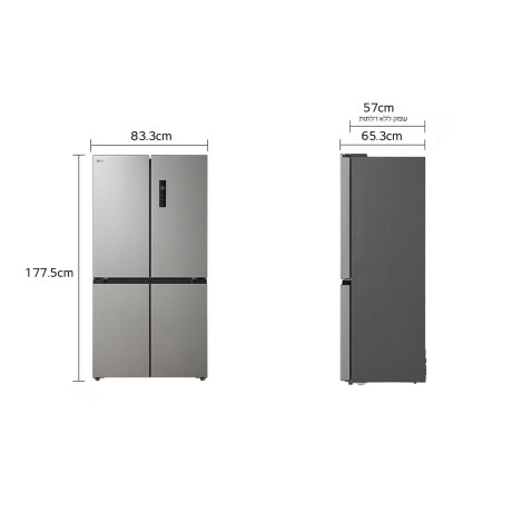  إل جي ثلاجة أربع أبواب سعة 474 لتر، ماتور انفرتر موفر للكهرباء، فضي. 