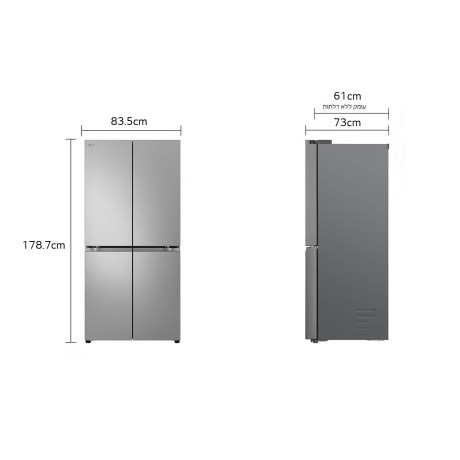  إل جي ثلاجة أربع أبواب سعة 530 لتر، ماتور انفرتر موفر للكهرباء، فضي. 