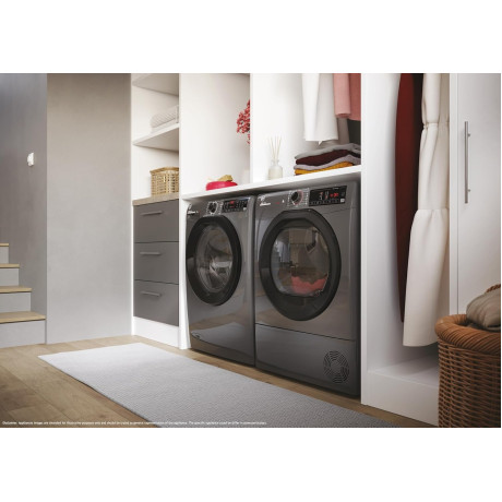  هوفر نشافة سعة 10 كغم، نظام مكثف داخلي، 9 برنامج، فضي. 