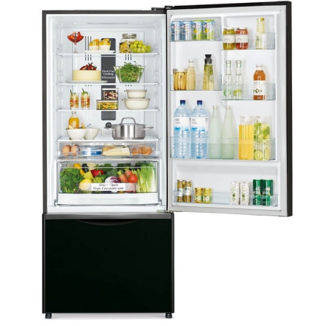  هيتاشي ثلاجة بفريزر سفلي سعة 525 لتر، ماتور انفرتر موفر للكهرباء، لون أسود 