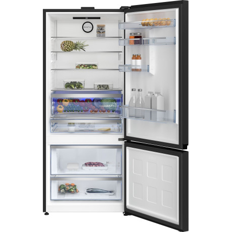  بيكو ثلاجة بفريزر سفلي سعة 590 لتر، ماتور انفرتر موفر للكهرباء، بيانو أسود 