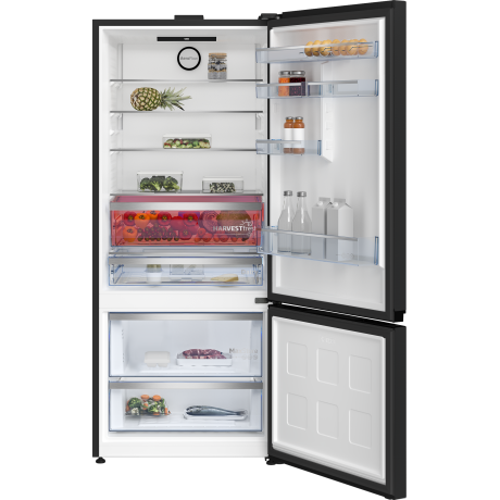  بيكو ثلاجة بفريزر سفلي سعة 590 لتر، ماتور انفرتر موفر للكهرباء، بيانو أسود 