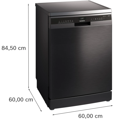  سيمنز جلاية 6 برامج، سعة 14 طقم، ماتور انفرتر عديم الاحتكاك موفر للكهرباء، 3 رفوف، ستانلس أسود. 