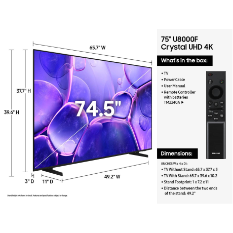  سامسونج تلفزيون UHD فئة U8000F حجم 75 بوصة 4K UHD ذكي بنظام تشغيل Tizen. 