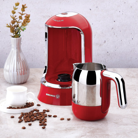 Korkmaz Coffee Machine Turkish 400W 4-6 Cups Red/Chrome 