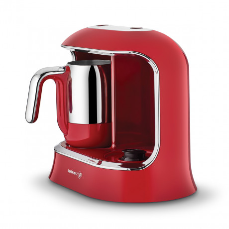  Korkmaz Turkish Coffee Machine Twin 800W, Prepare up to 8 Cups, Red/Chrome Color. 